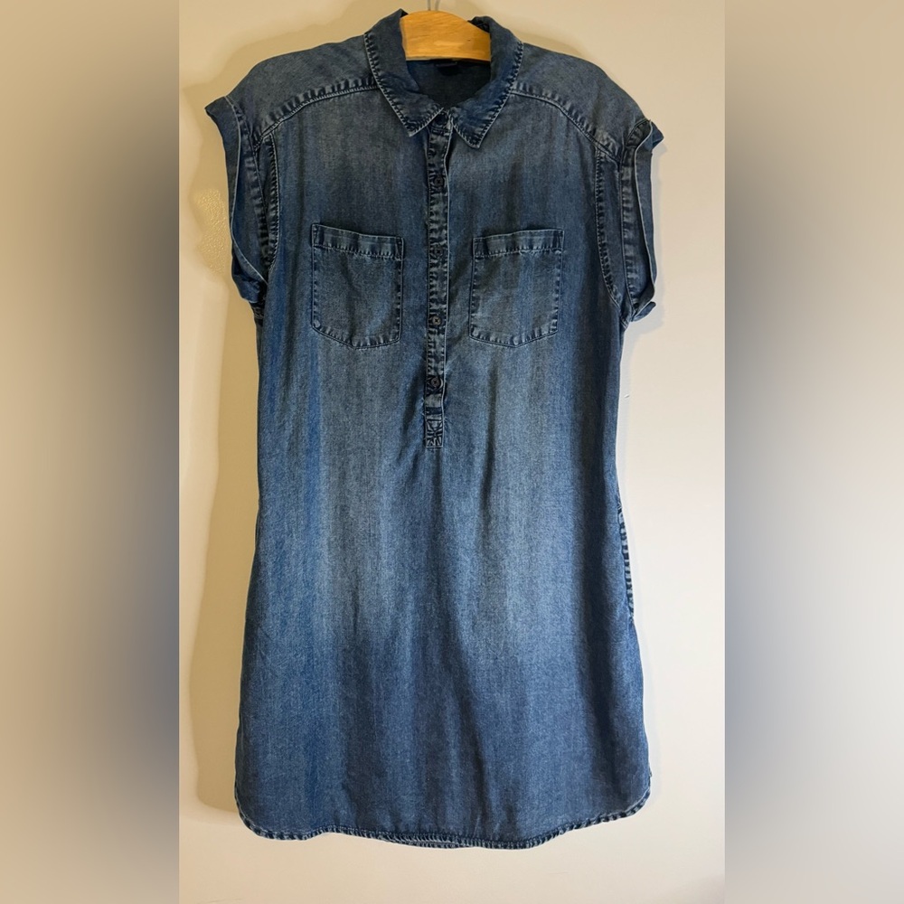 Lucky Brand Chambray Shirt Dress Medium Blue Denim Pickets Casual Boho - Picture 2 of 7